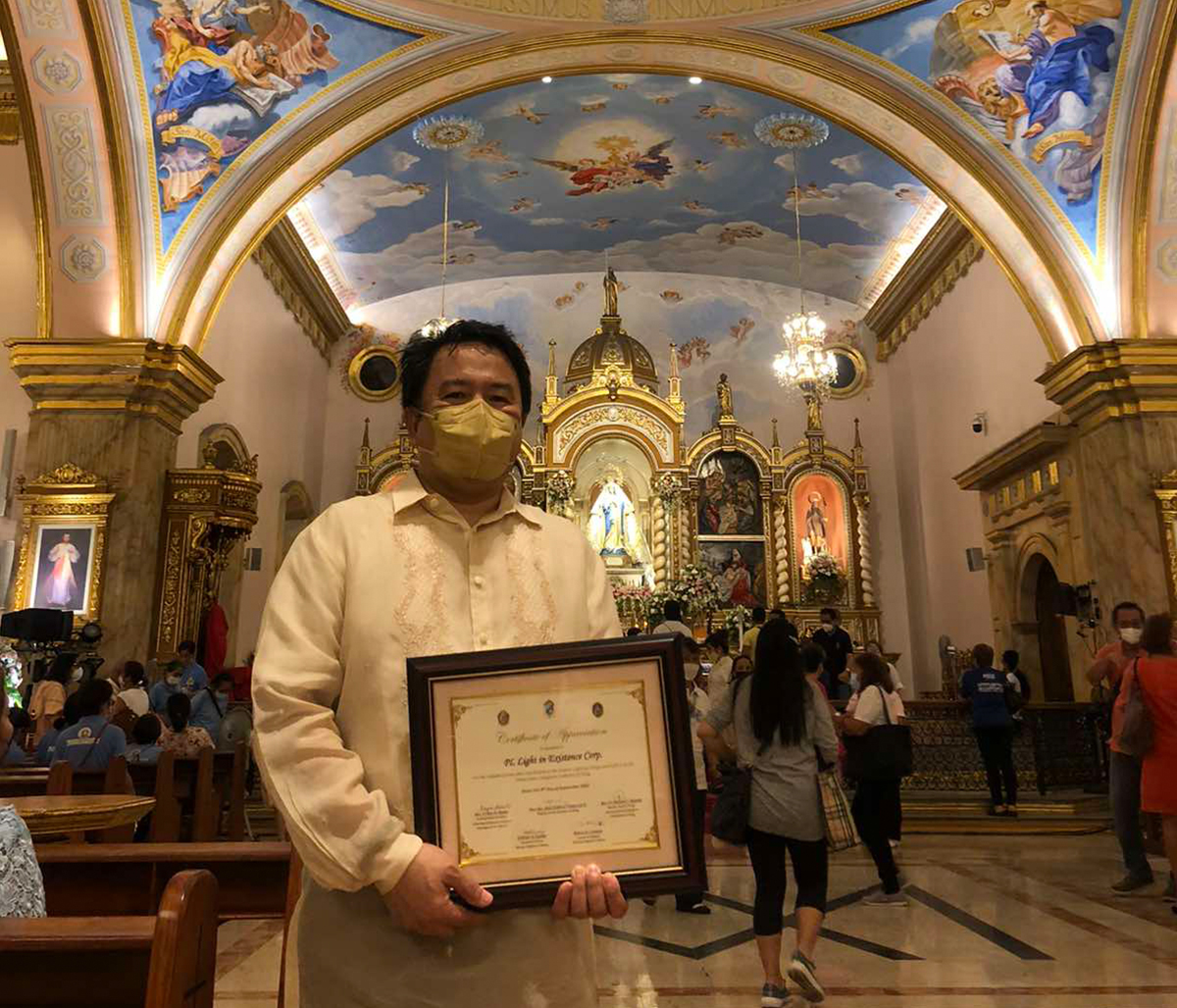 PL LIGHT receives a Certificate of Appreciation from Immaculate Conception Cathedral of Pasig